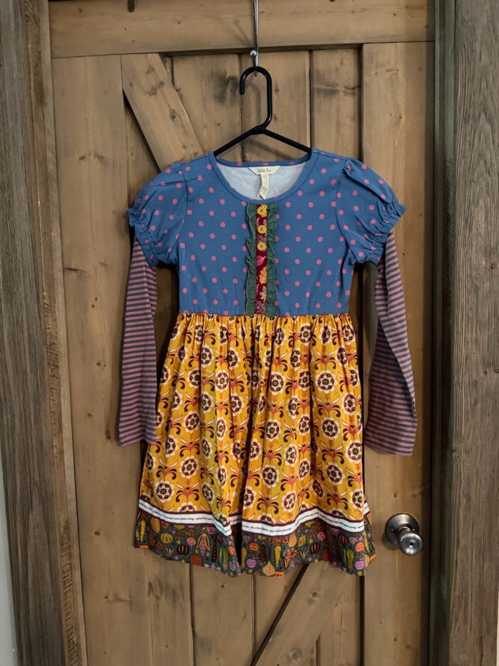 Matilda Jane Harvest Time
Dress Girls Size 12 Excellent
Fall Polka Blue Gold